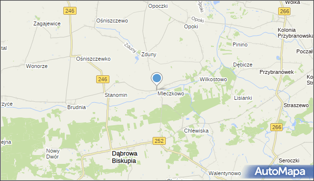 mapa Mleczkowo, Mleczkowo gmina Dąbrowa Biskupia na mapie Targeo